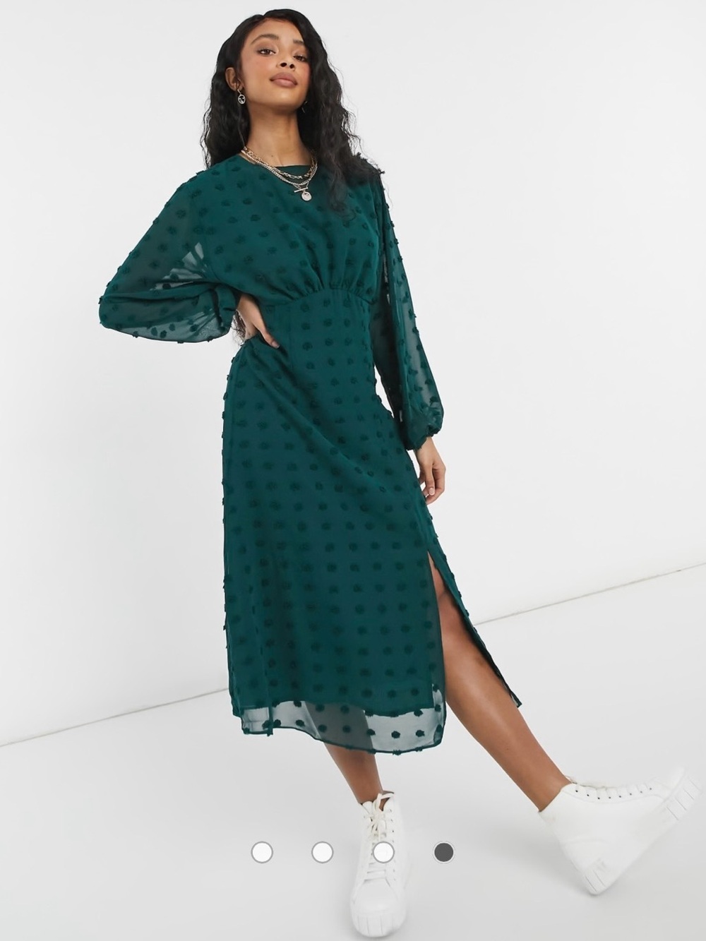 ASOS Emerald Green Midi Dress with Dotted Texture